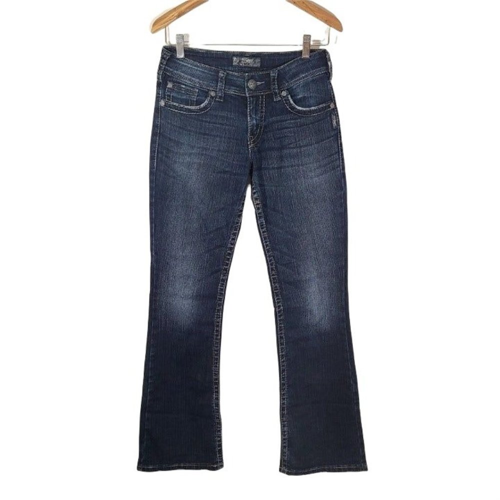 Silver Suki Surplus 28x32 Women's Jeans Bootcut Back Button Pocket Flap Dark